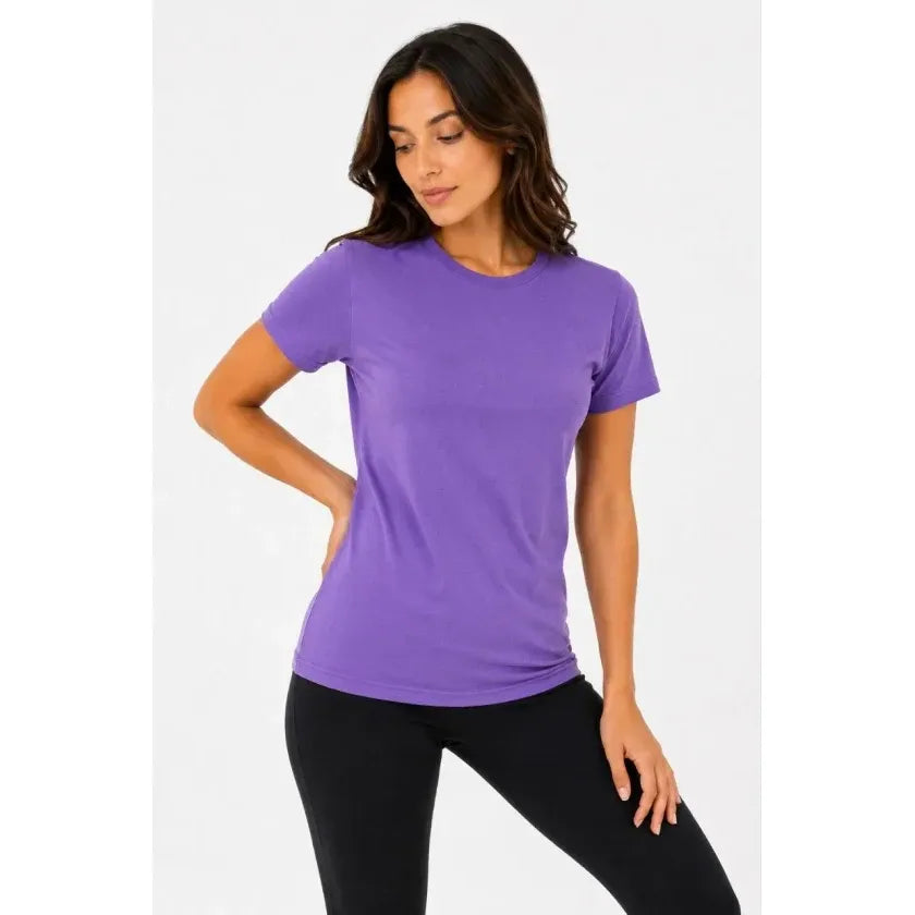 Basic Tişört Bisiklet Yaka Kısa Kol Günlük Yazlık Slim Fit T-Shirt - Mor