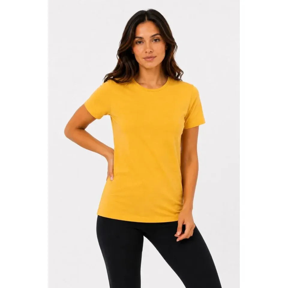 Basic Tişört Bisiklet Yaka Kısa Kol Günlük Yazlık Slim Fit T-Shirt - Sarı