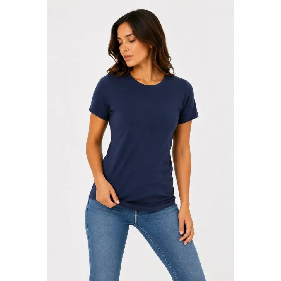 Basic Tişört Bisiklet Yaka Kısa Kol Günlük Yazlık Slim Fit T-Shirt - Lacivert