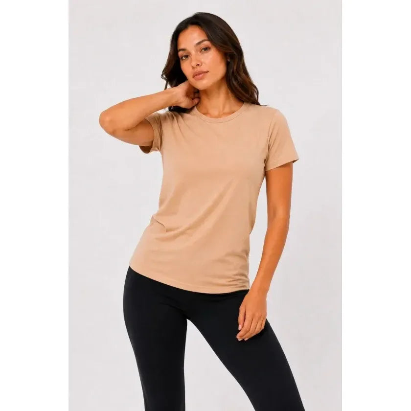 Basic Tişört Bisiklet Yaka Kısa Kol Günlük Yazlık Slim Fit T-Shirt - Bej