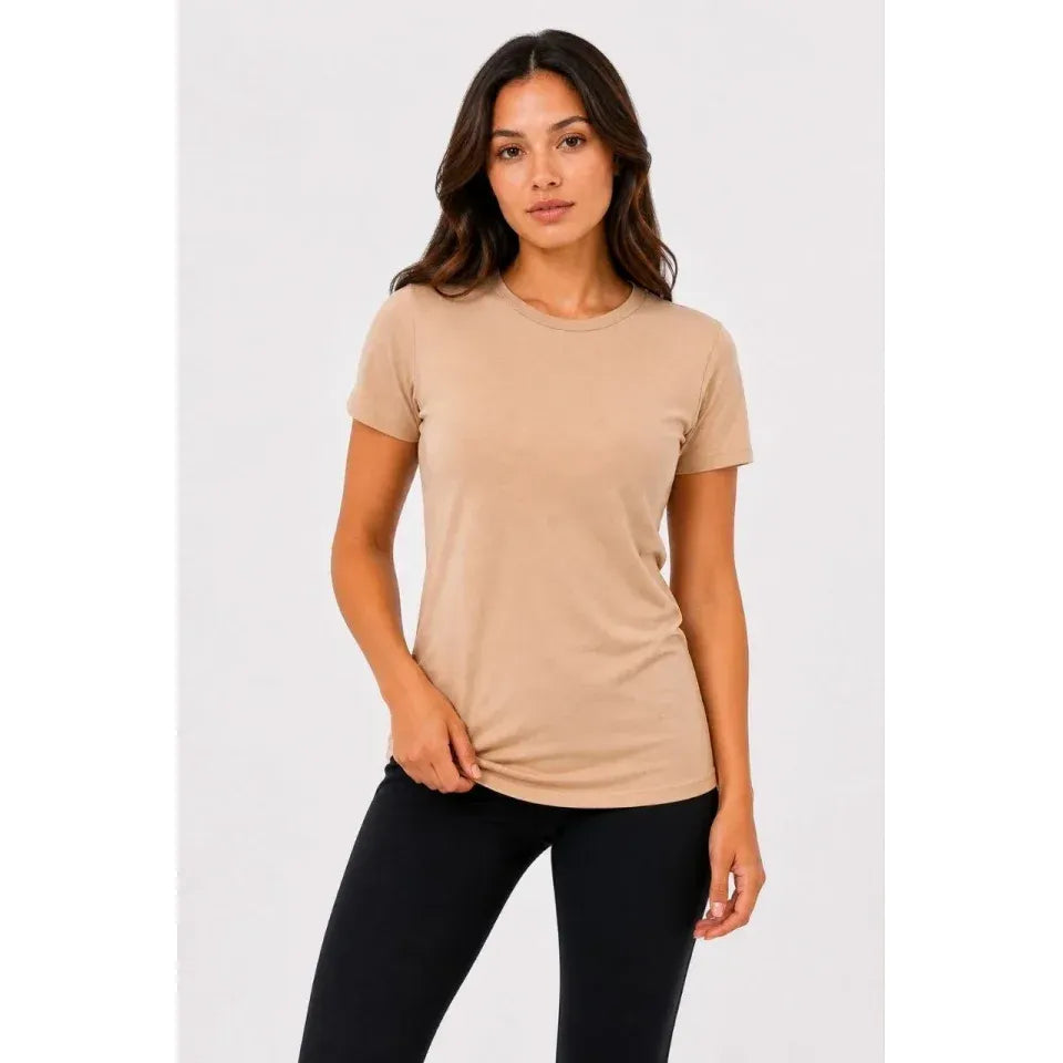 Basic Tişört Bisiklet Yaka Kısa Kol Günlük Yazlık Slim Fit T-Shirt - Bej