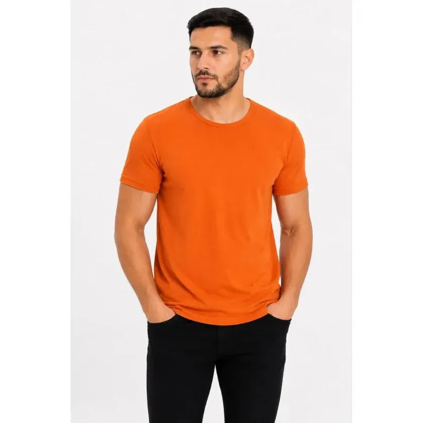 Erkek Basic Tişört Bisiklet Yaka Kısa Kol Günlük Yazlık Slim Fit T-Shirt - Turuncu