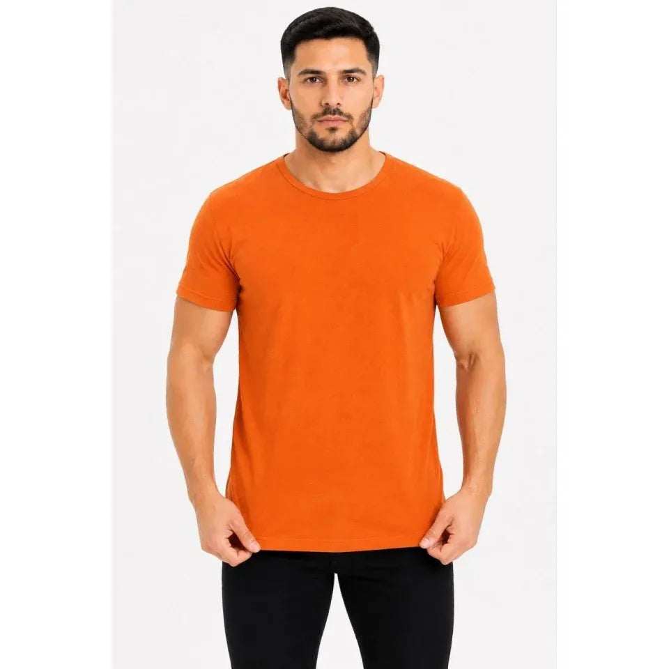Erkek Basic Tişört Bisiklet Yaka Kısa Kol Günlük Yazlık Slim Fit T-Shirt - Turuncu