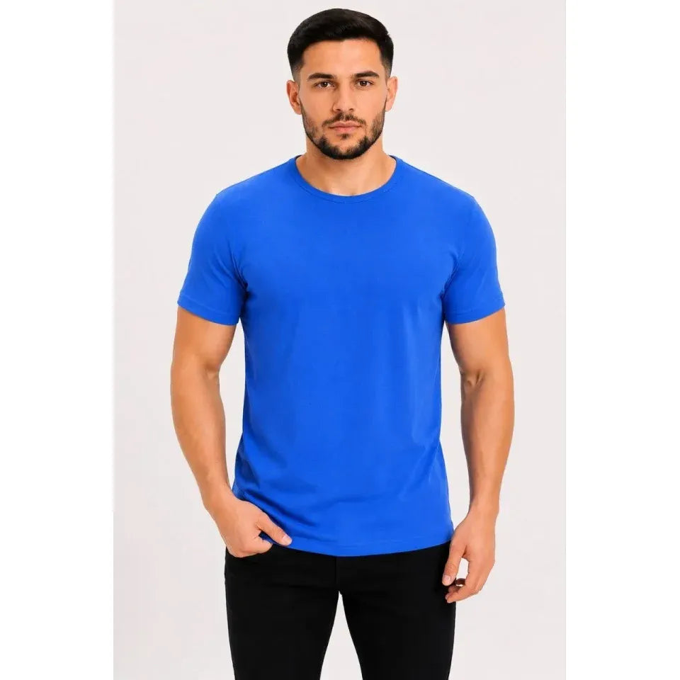 Erkek Basic Tişört Bisiklet Yaka Kısa Kol Günlük Yazlık Slim Fit T-Shirt - Saks Mavisi