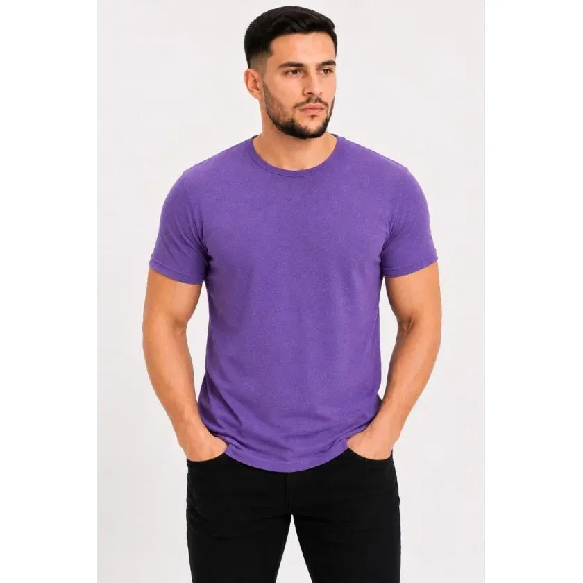 Erkek Basic Tişört Bisiklet Yaka Kısa Kol Günlük Yazlık Slim Fit T-Shirt - Mor