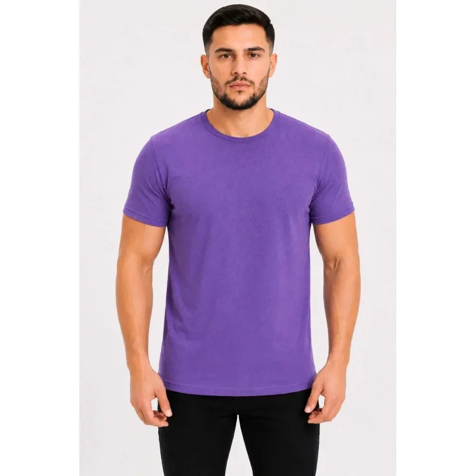 Erkek Basic Tişört Bisiklet Yaka Kısa Kol Günlük Yazlık Slim Fit T-Shirt - Mor