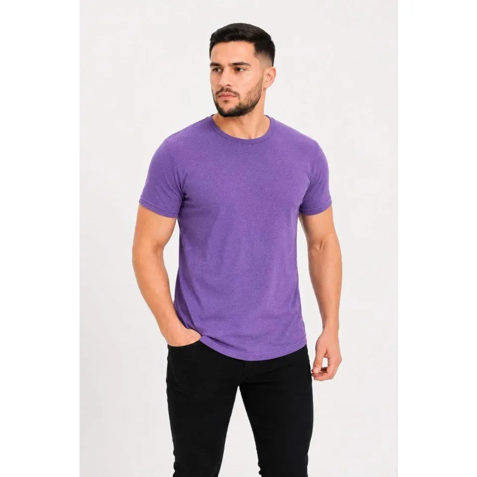 Erkek Basic Tişört Bisiklet Yaka Kısa Kol Günlük Yazlık Slim Fit T-Shirt - Mor