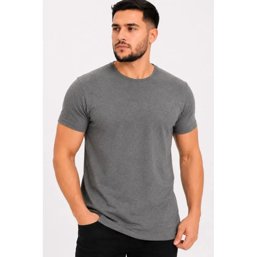 Erkek Basic Tişört Bisiklet Yaka Kısa Kol Günlük Yazlık Slim Fit T-Shirt - Antrasit