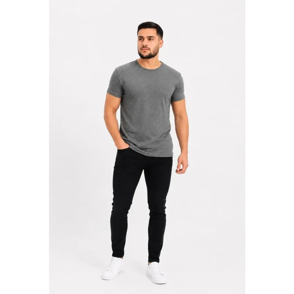 Erkek Basic Tişört Bisiklet Yaka Kısa Kol Günlük Yazlık Slim Fit T-Shirt - Antrasit