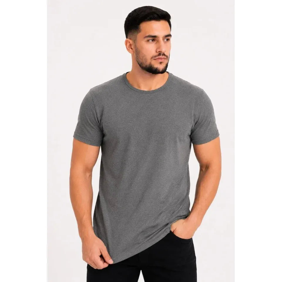 Erkek Basic Tişört Bisiklet Yaka Kısa Kol Günlük Yazlık Slim Fit T-Shirt - Antrasit