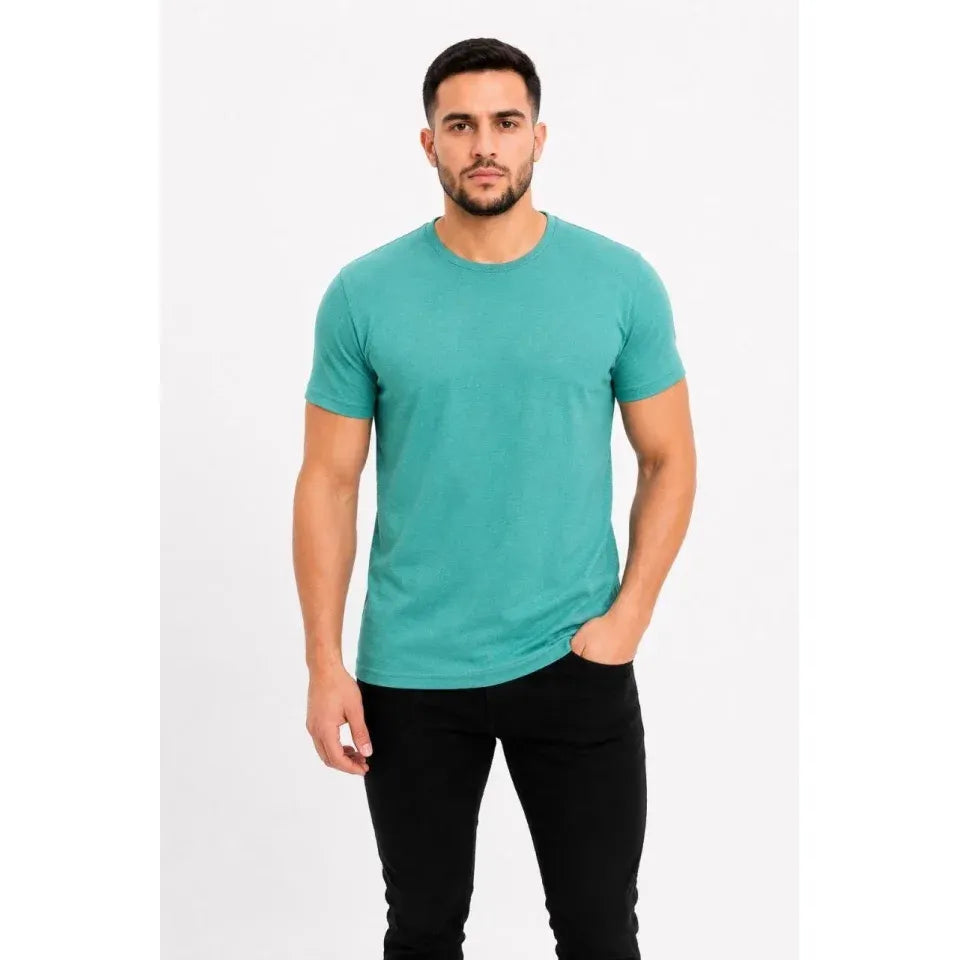 Erkek Basic Tişört Bisiklet Yaka Kısa Kol Günlük Yazlık Slim Fit T-Shirt - Su Yeşili