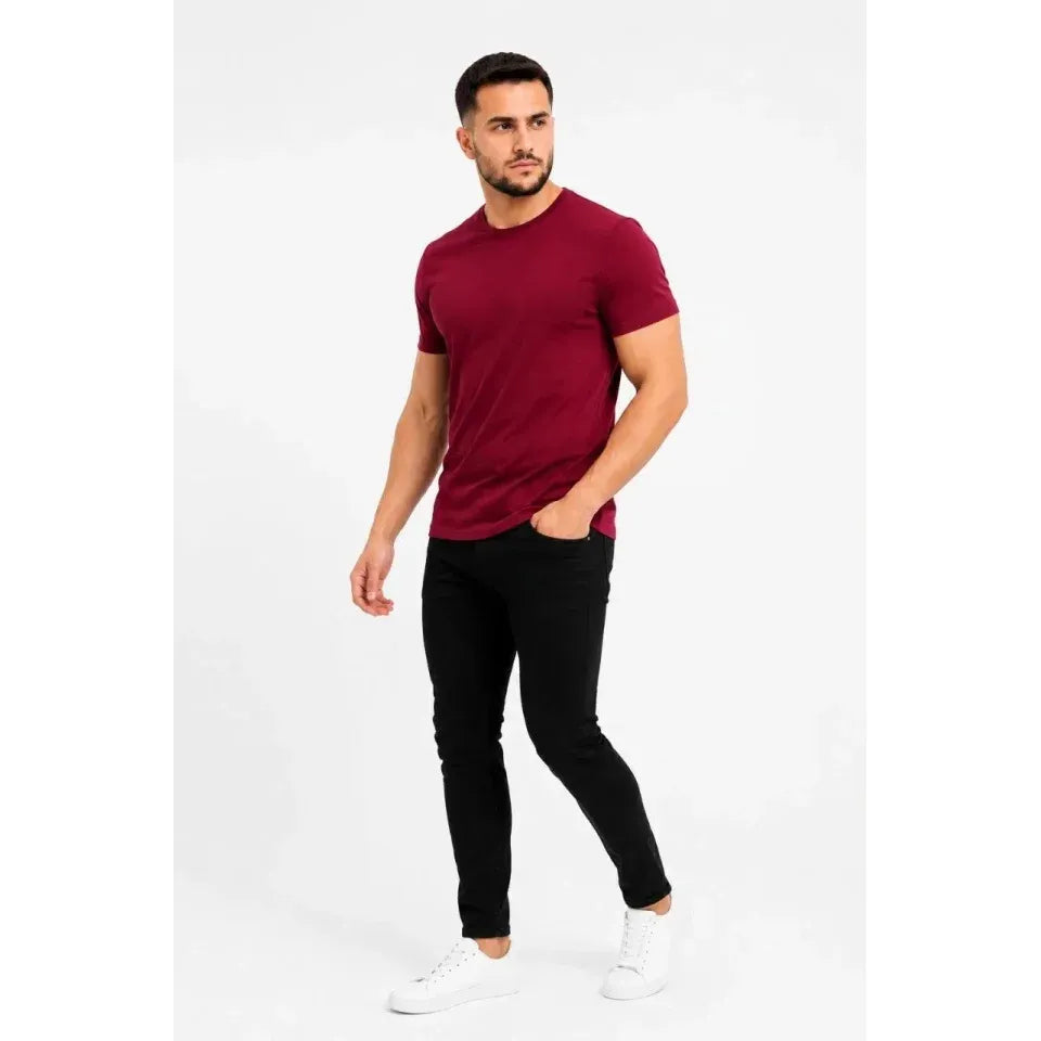 Erkek Basic Tişört Bisiklet Yaka Kısa Kol Günlük Yazlık Slim Fit T-Shirt - Bordo