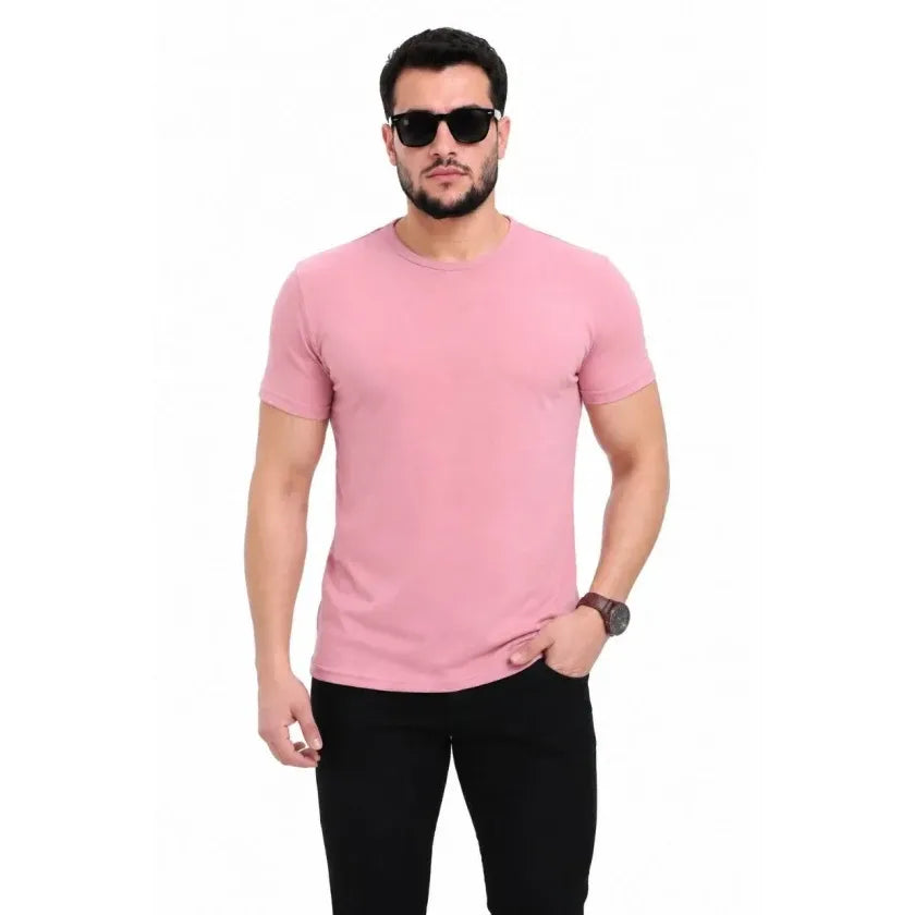 Erkek Basic Tişört Bisiklet Yaka Kısa Kol Günlük Yazlık Slim Fit T-Shirt - Pembe