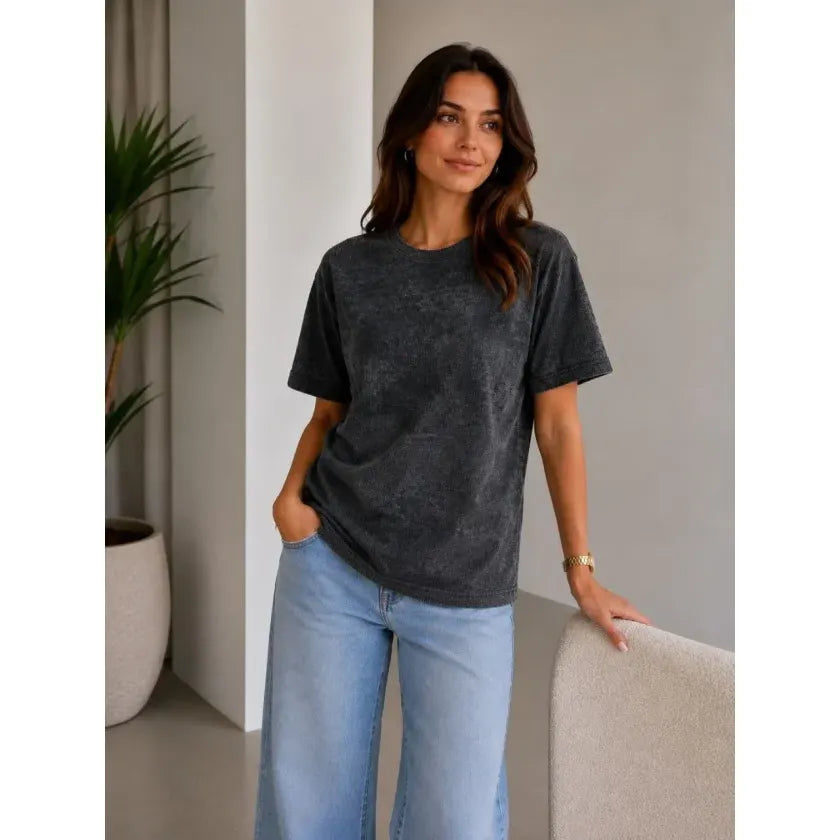 Batik Desenli Tişört Bisiklet Yaka Kısa Kol Regular Fit T-shirt - Siyah