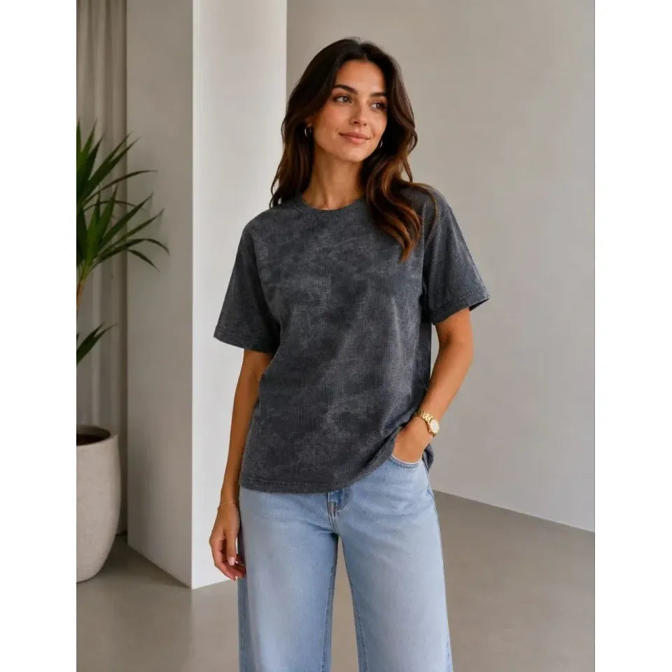 Batik Desenli Tişört Bisiklet Yaka Kısa Kol Regular Fit T-shirt - Siyah