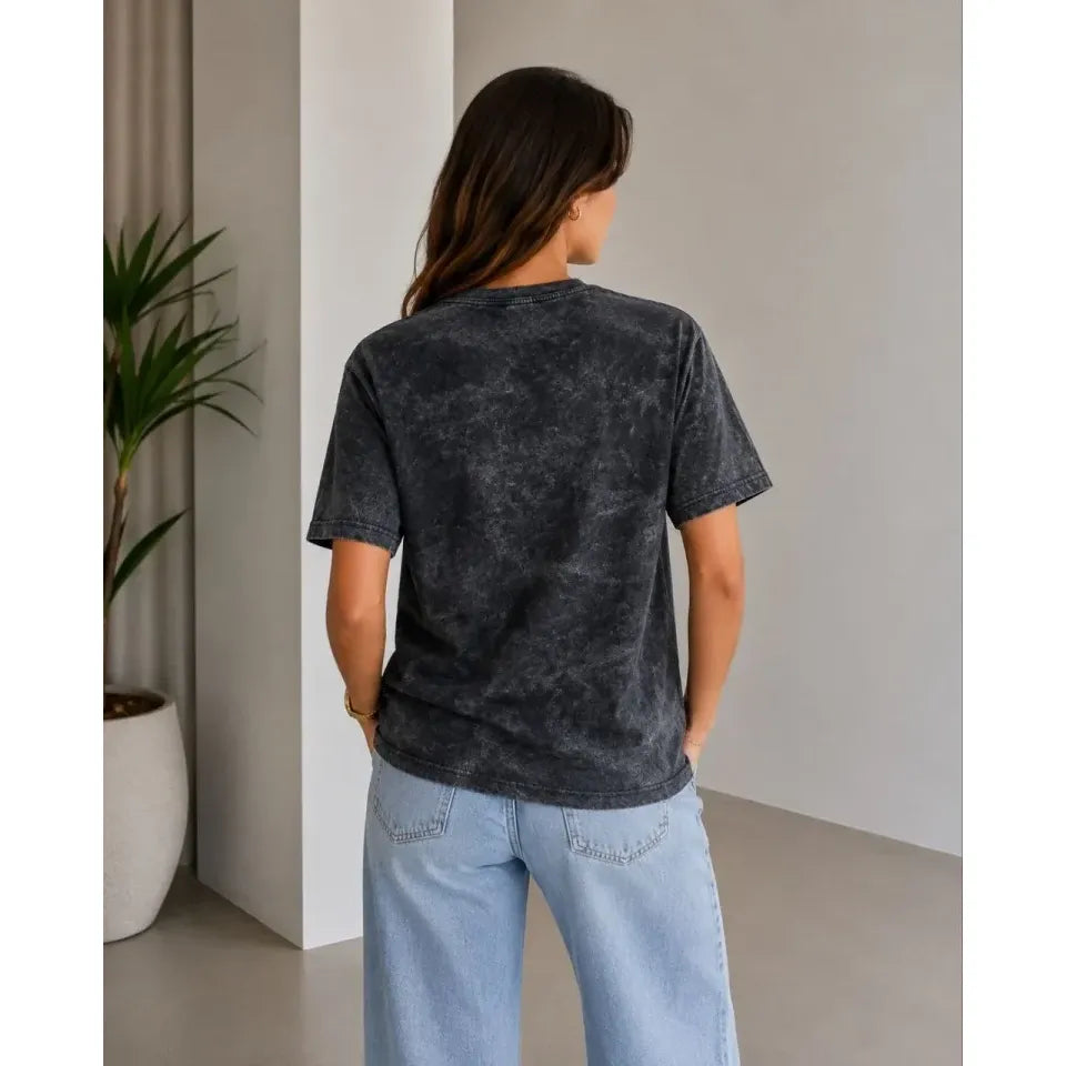 Batik Desenli Tişört Bisiklet Yaka Kısa Kol Regular Fit T-shirt - Siyah