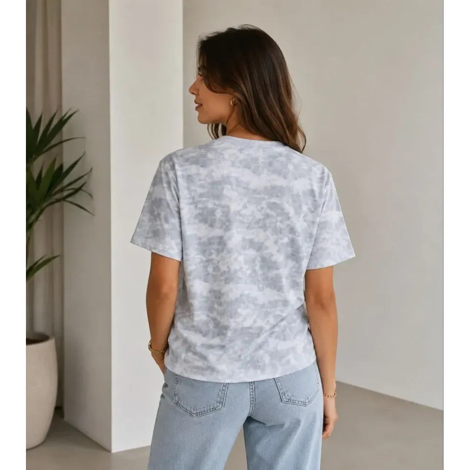 Batik Desenli Tişört Bisiklet Yaka Kısa Kol Regular Fit T-shirt - Gri