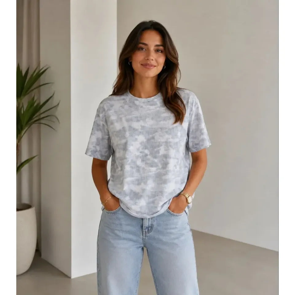Batik Desenli Tişört Bisiklet Yaka Kısa Kol Regular Fit T-shirt - Gri