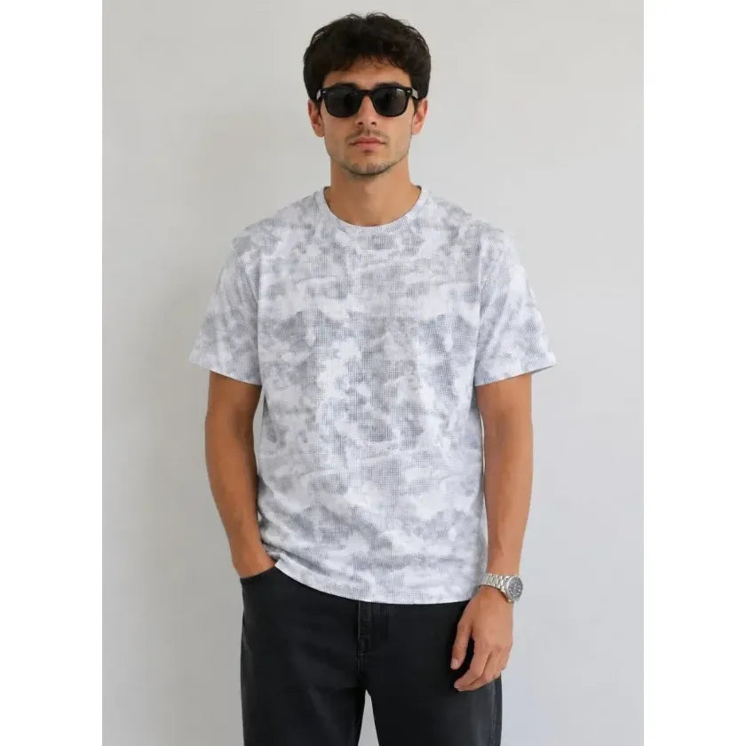 Erkek Batik Desenli Tişört Bisiklet Yaka Kısa Kol Regular Fit T-shirt - Gri