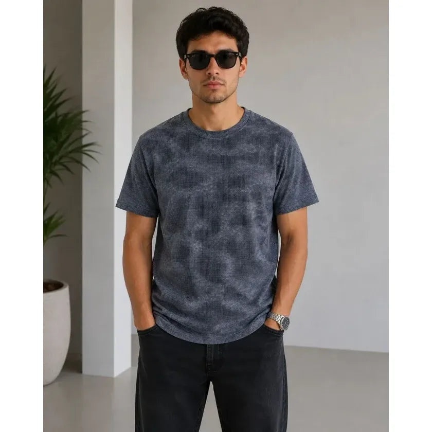 Erkek Batik Desenli Tişört Bisiklet Yaka Kısa Kol Regular Fit T-shirt - Füme