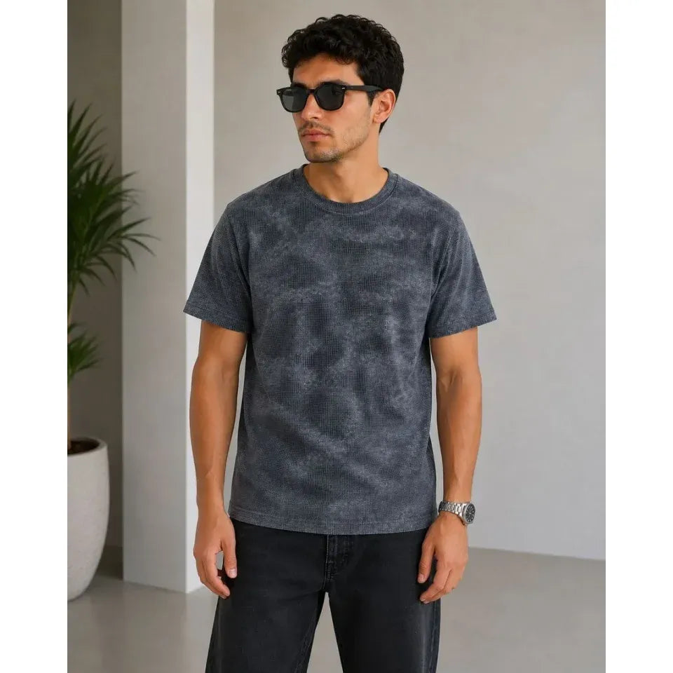 Erkek Batik Desenli Tişört Bisiklet Yaka Kısa Kol Regular Fit T-shirt - Füme