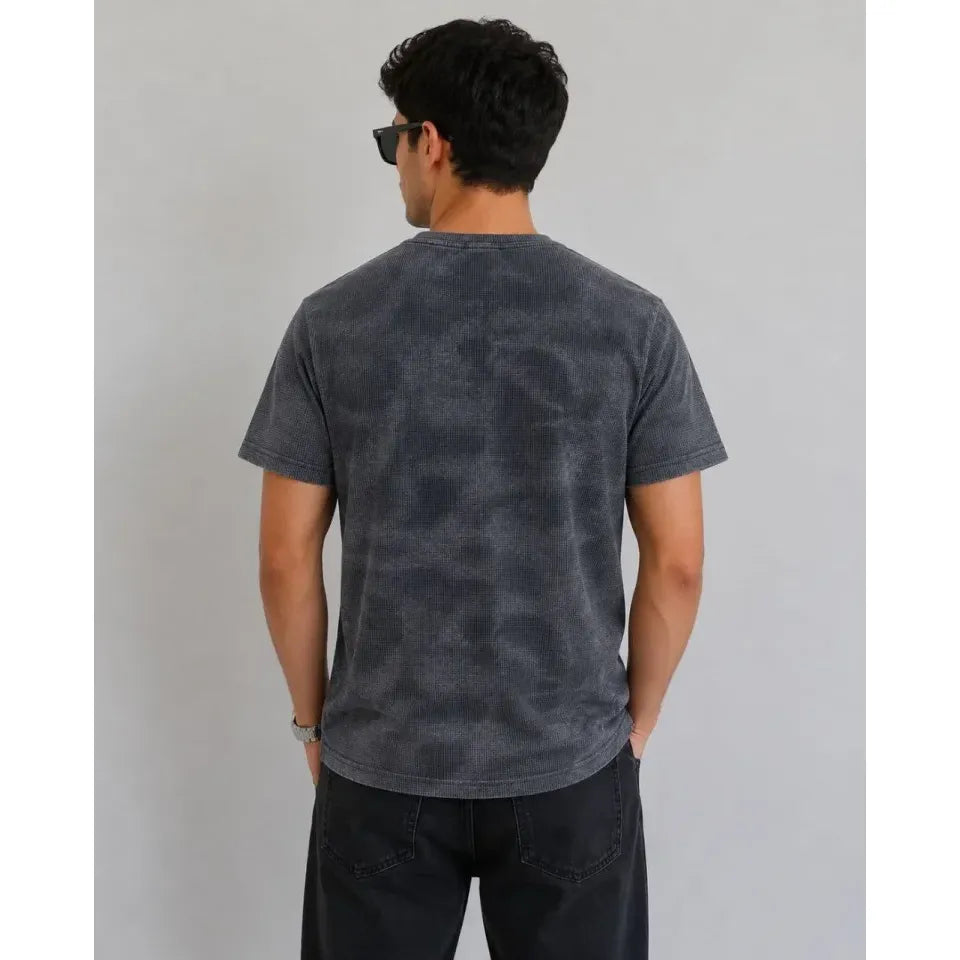 Erkek Batik Desenli Tişört Bisiklet Yaka Kısa Kol Regular Fit T-shirt - Füme