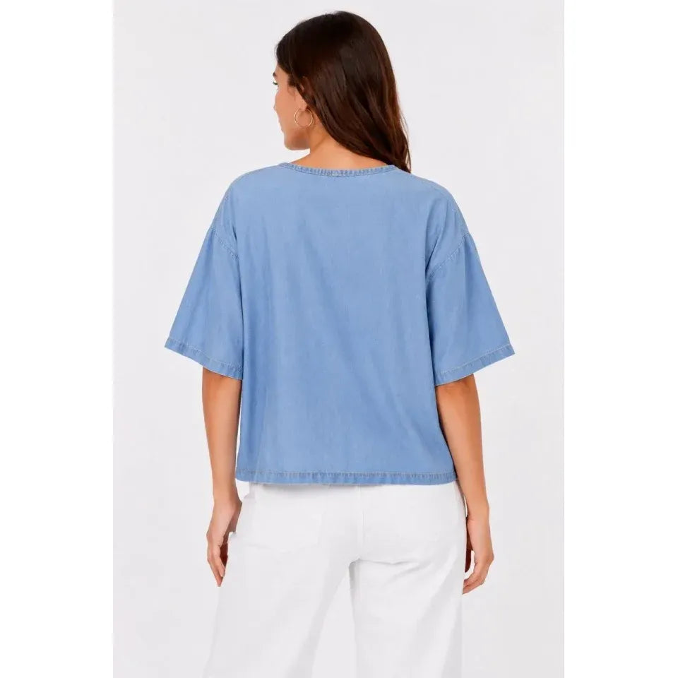 Erkek Baskılı T-Shirt Kısa Kol Bisiklet Yaka Rahat Kalıp Tişört - Mavi