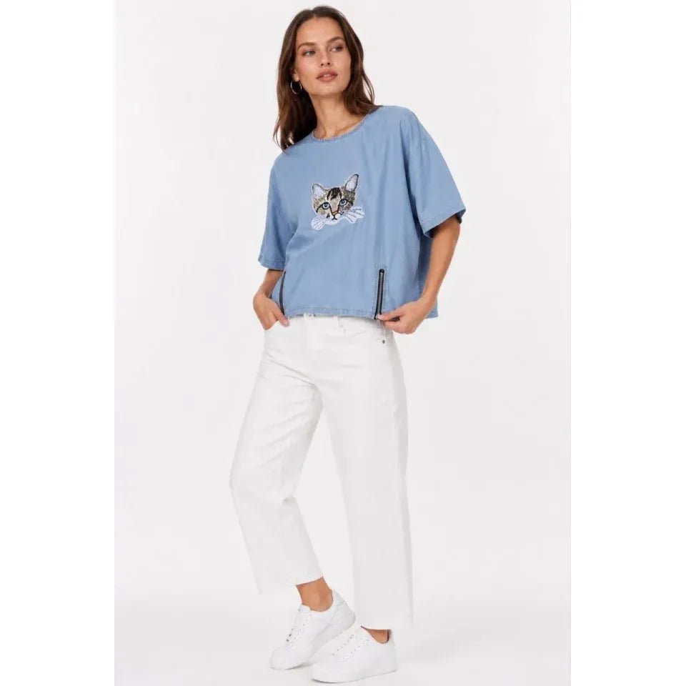 Erkek Baskılı T-Shirt Kısa Kol Bisiklet Yaka Rahat Kalıp Tişört - Mavi