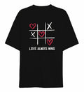14 Şubat Sevgililer Günü Love Always Wins Baskılı Oversize Bisiklet Yaka T-shirt - Siyah
