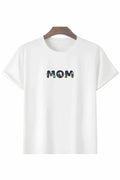 Anneler Günü Hediye Mom Çiçek Baskılı Oversize Bisiklet Yaka T-shirt - Beyaz