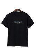 Anneler Günü Mom Çiçek Temalı Baskılı Oversize Bisiklet Yaka T-shirt - Siyah