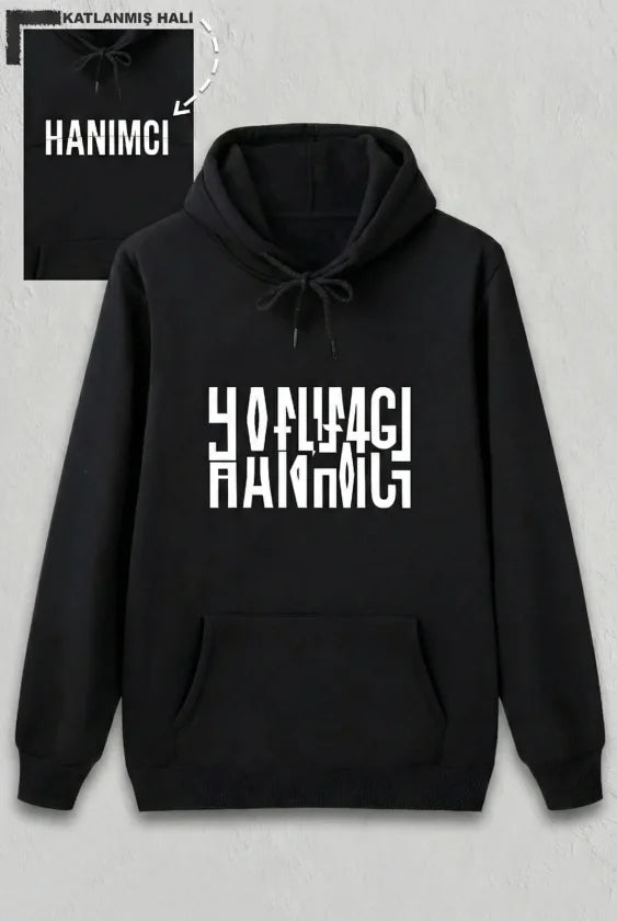 Sevgililer Günü Hanımcı Hediye Baskılı Oversize Kapüşonlu Sweatshirt - Siya