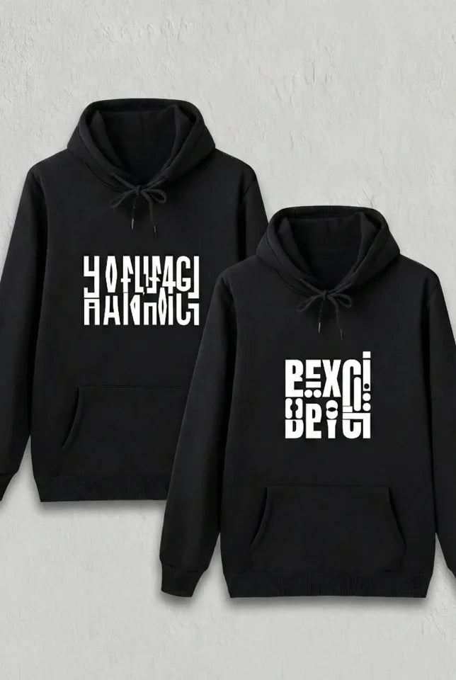 Sevgililer Günü Hanımcı Hediye Baskılı Oversize Kapüşonlu Sweatshirt - Siya