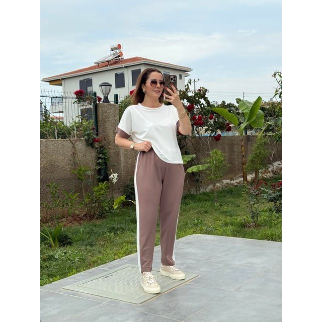 Kadın Modal Dokulu Kumaş Yanı şeritli Takım