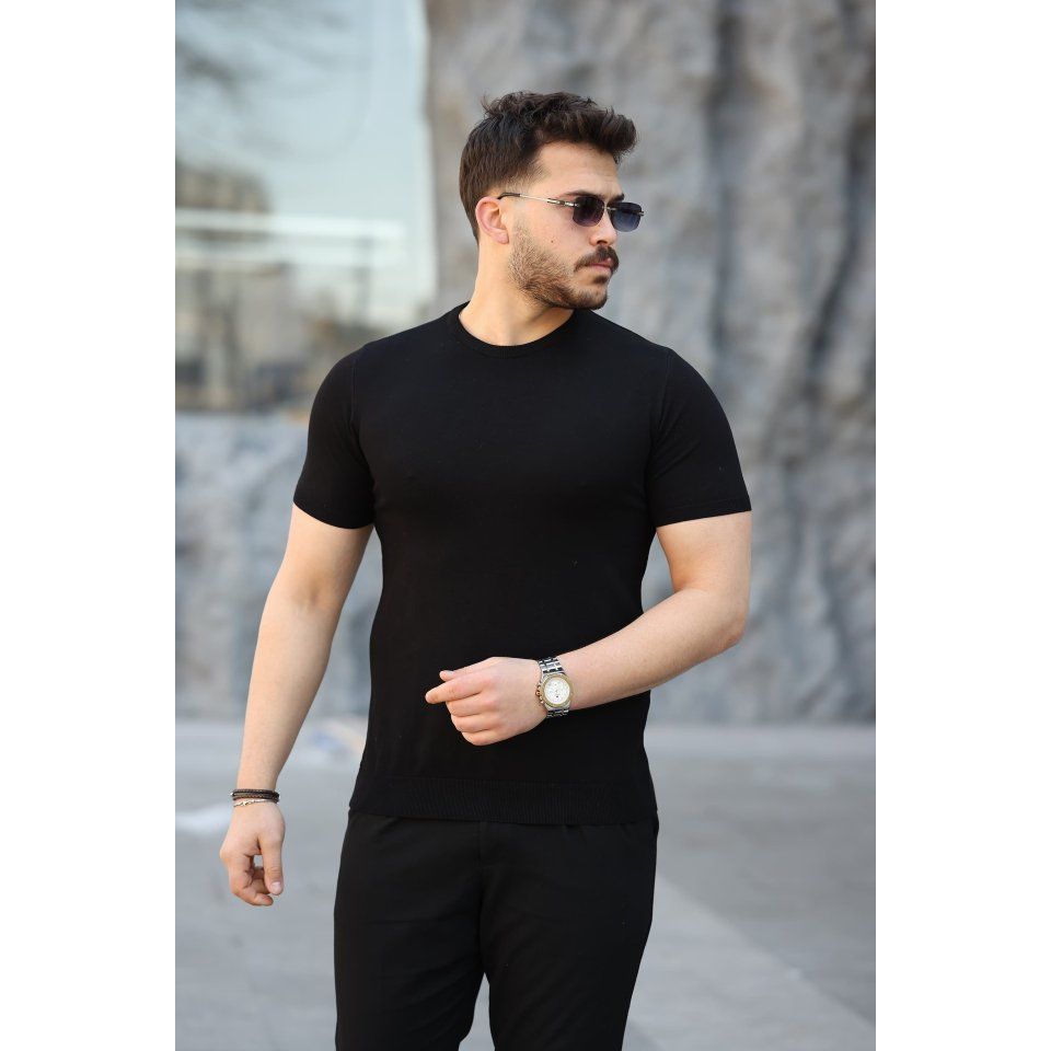 Erkek Viskon Kumaş Bisiklet Yaka Basic Tişört