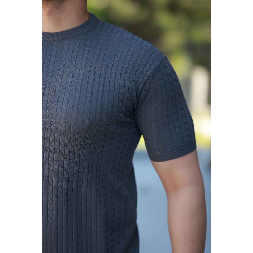 Erkek Bisiklet Yaka örgü Desenli Kısa örme Triko Kısa Kollu T-shirt