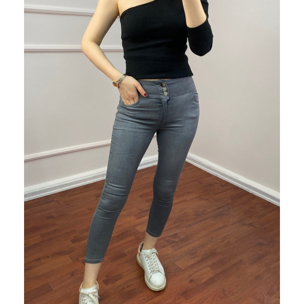 Yüksel Bel Likralı Kot Pantolon (Gri)