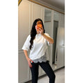 Kısa Kollu Bısıklet Yakalı Dantel Detaylı Vıskon ıkı ıplık Bluz