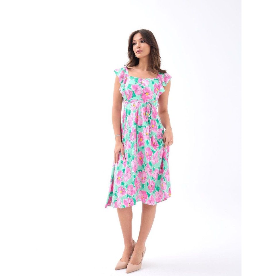 5370 ELBİSE-PEMBE GÜL DESEN