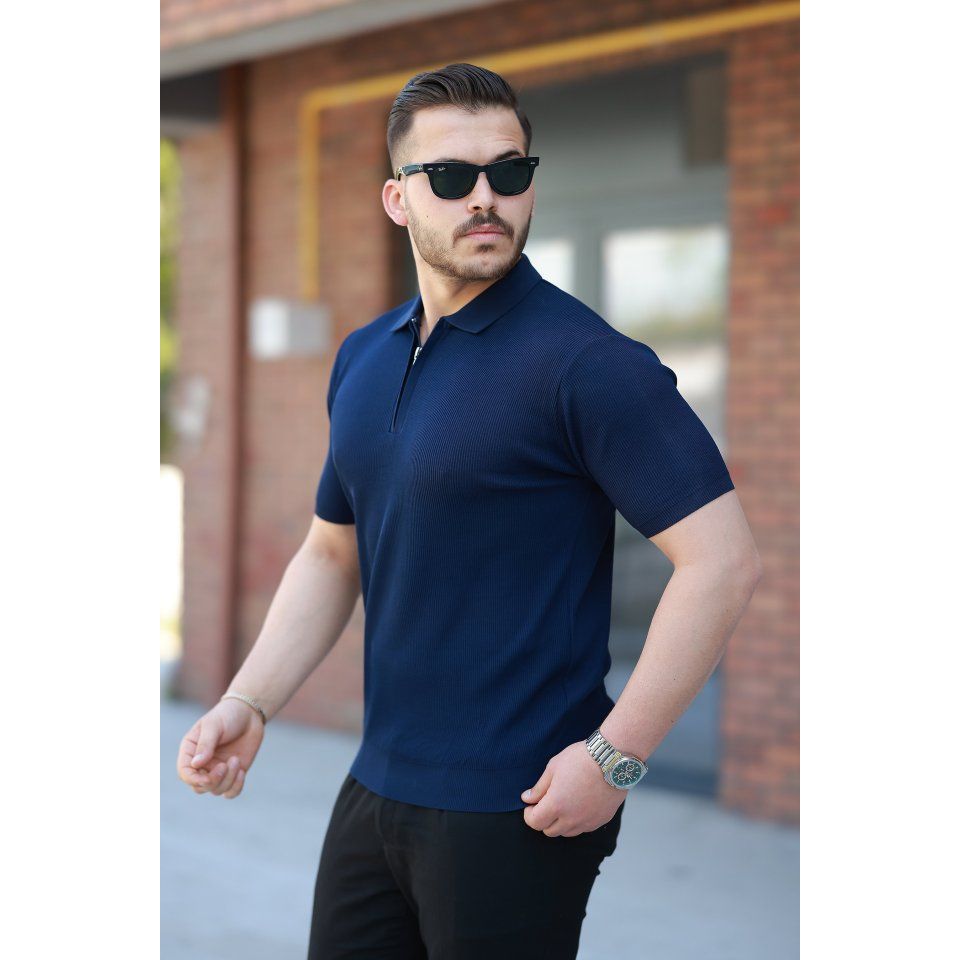 Erkek Fermuarlı Yakalı Kısa Kollu Tshirt