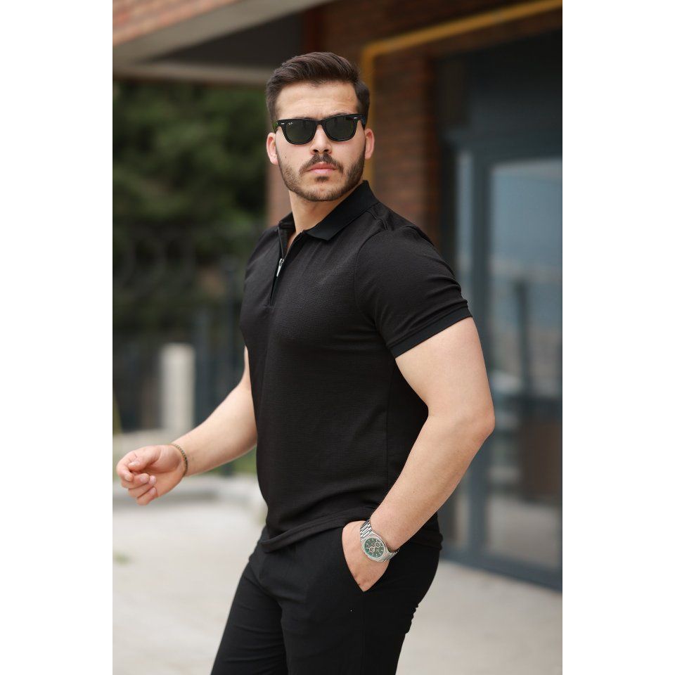 Erkek Fermuarlı Yaka Kısa Kollu Tişört