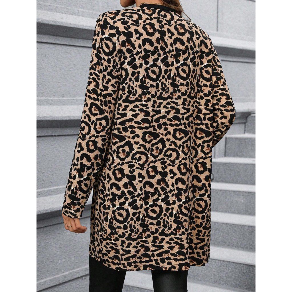 Kadın Uzun Kollu önü Açık Leopar Desenli Modal Ceket