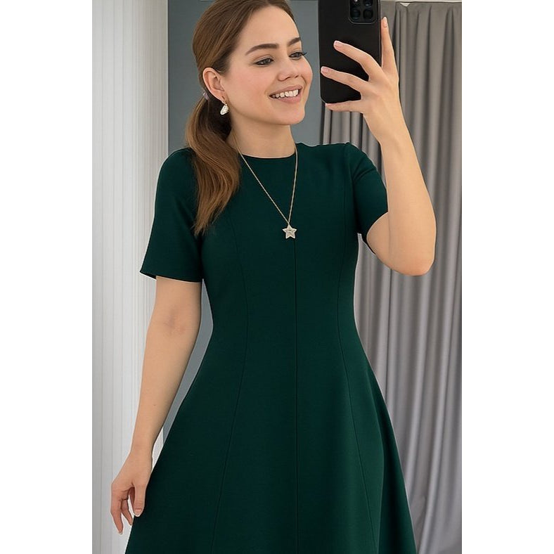 Kadın Kısa Kollu Bisiklet Yaka Maksi Boy Ithal Krep Elbise