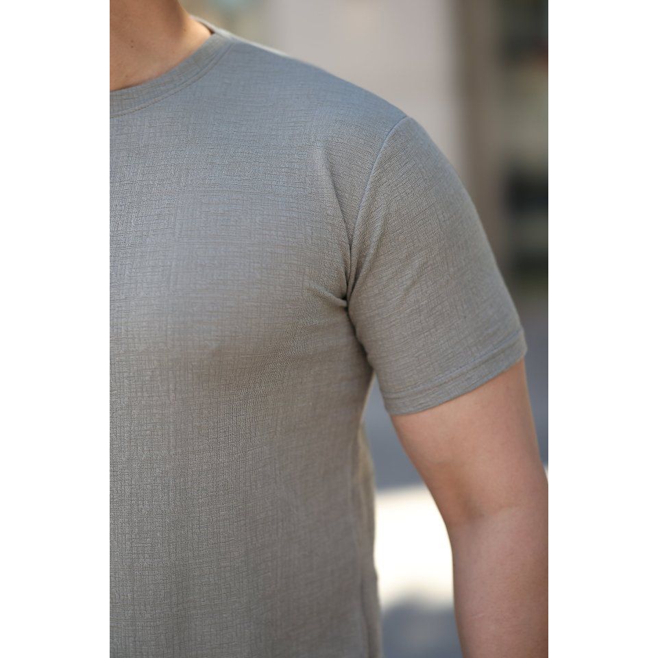 Erkek Ağaç Kabuğu Desenli Kısa Kollu T-shirt