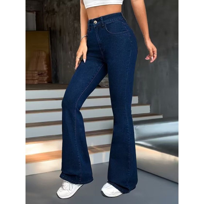 Kadın Yüksek Bel Paçaya Doğru Geniş Kot Pantolon