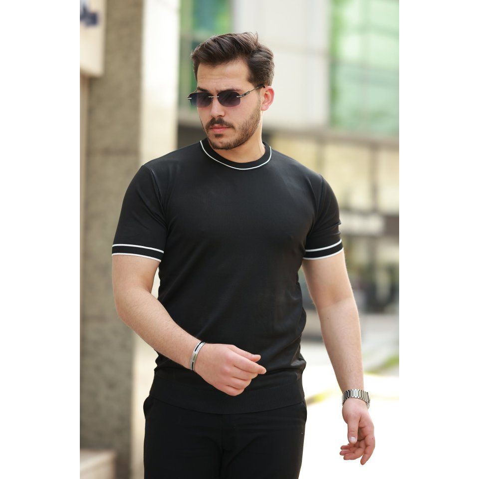 Erkek Bisiklet Yaka Ribanalı Kısa Kollu Tshirt
