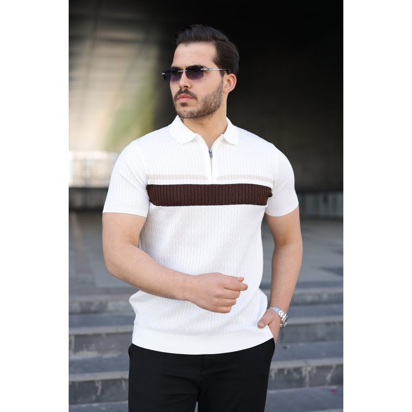 Erkek Örgü Desenli Renkli Kısa Kollu Triko Tişört