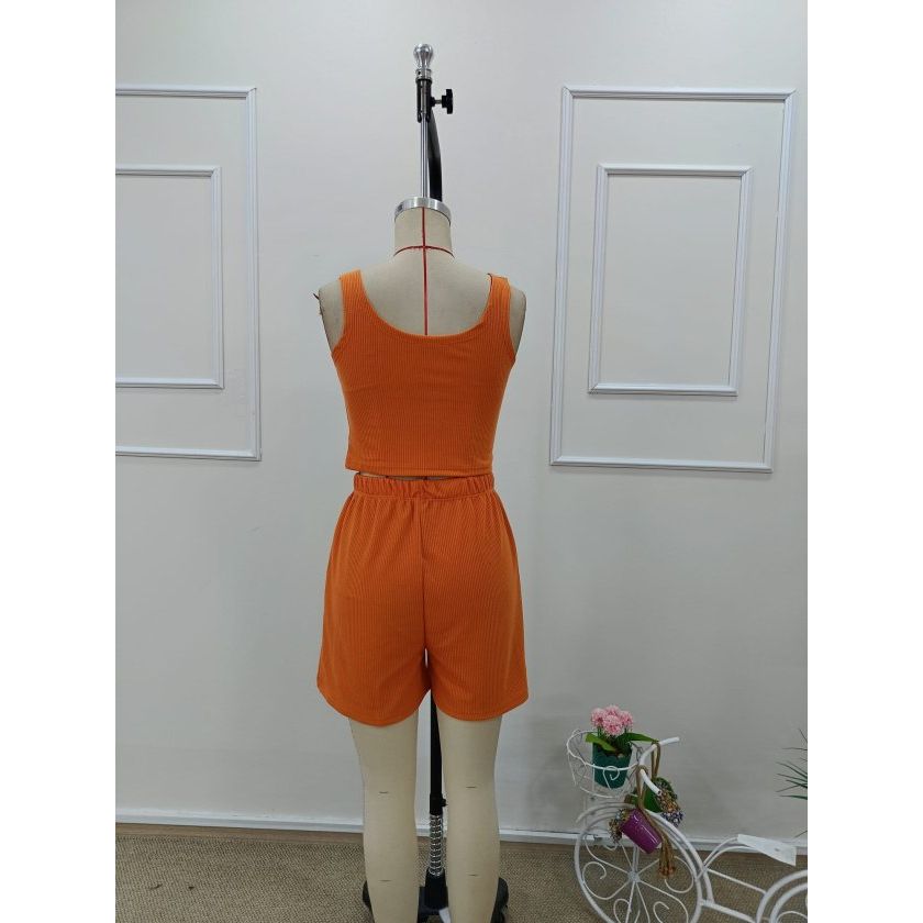 Kadın Askılı Yuvarlak Yakalı Burgu Krop Ve Bluz Short Ikili Takım
