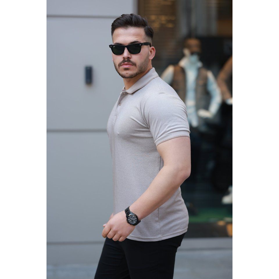 Erkek Yakalı Kagi Kumaş Kısa Kollu T-shirt