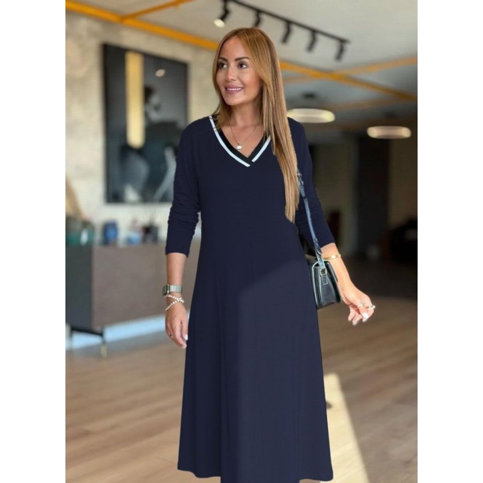 Kadın Uzun Kollu V Yakalı Midi çağla Yeşili Modal Elbise